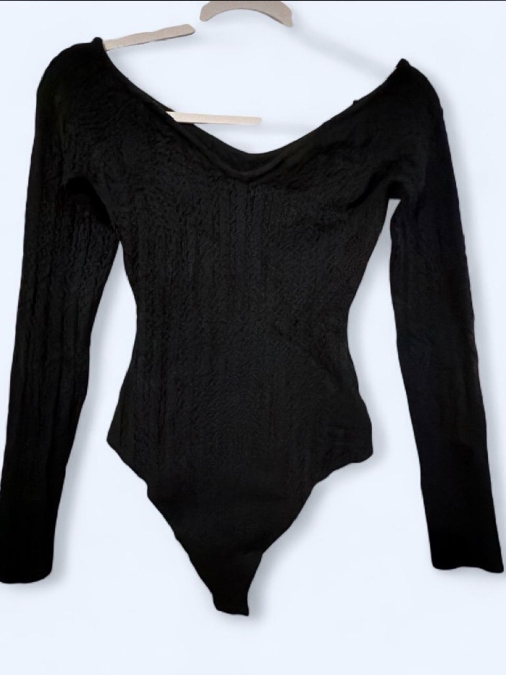 Windsor Black Ribbed Long-Sleeve V-Neck Bodysuit